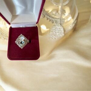 Butterfly Garden Silver Tone Filigree Ring. Pink Accent Stones